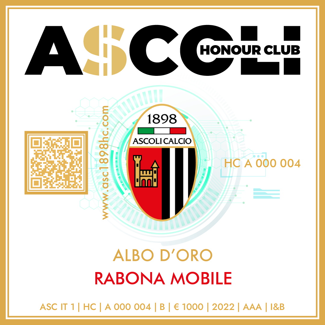Ascoli Calcio 1898 Honour Club - Token Id A 000 004 - RABONA MOBILE