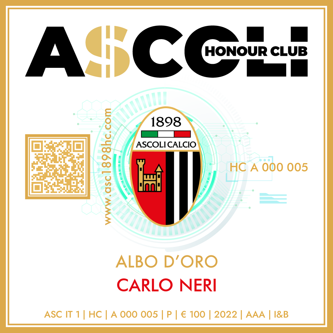 Ascoli Calcio 1898 Honour Club - Token Id A 000 005 - CARLO NERI