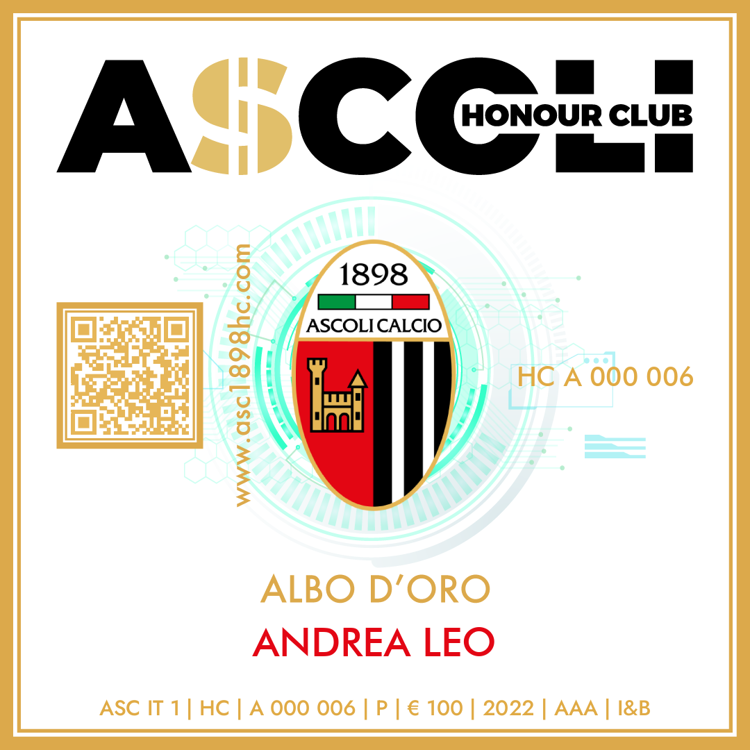Ascoli Calcio 1898 Honour Club - Token Id A 000 006 - ANDREA LEO